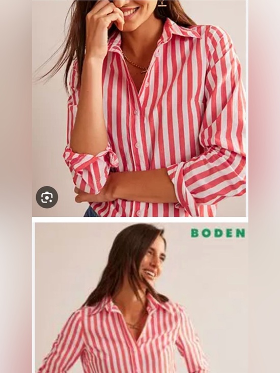 Boden Tops - Boden Red & White Striped Button-Down Shirt